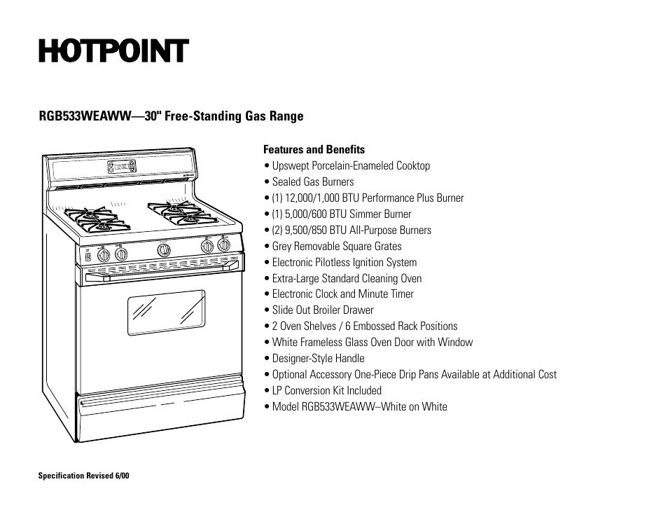 Hotpoint RGB533WEAWW User Manual | Page 2 / 2