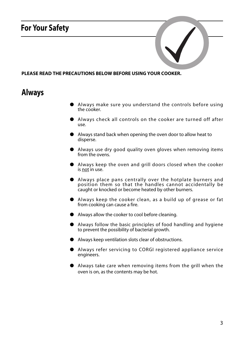 For your safety, Always | Hotpoint 5TCG User Manual | Page 5 / 24