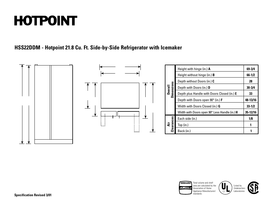 Hotpoint HSS22DDMWH User Manual | 2 pages