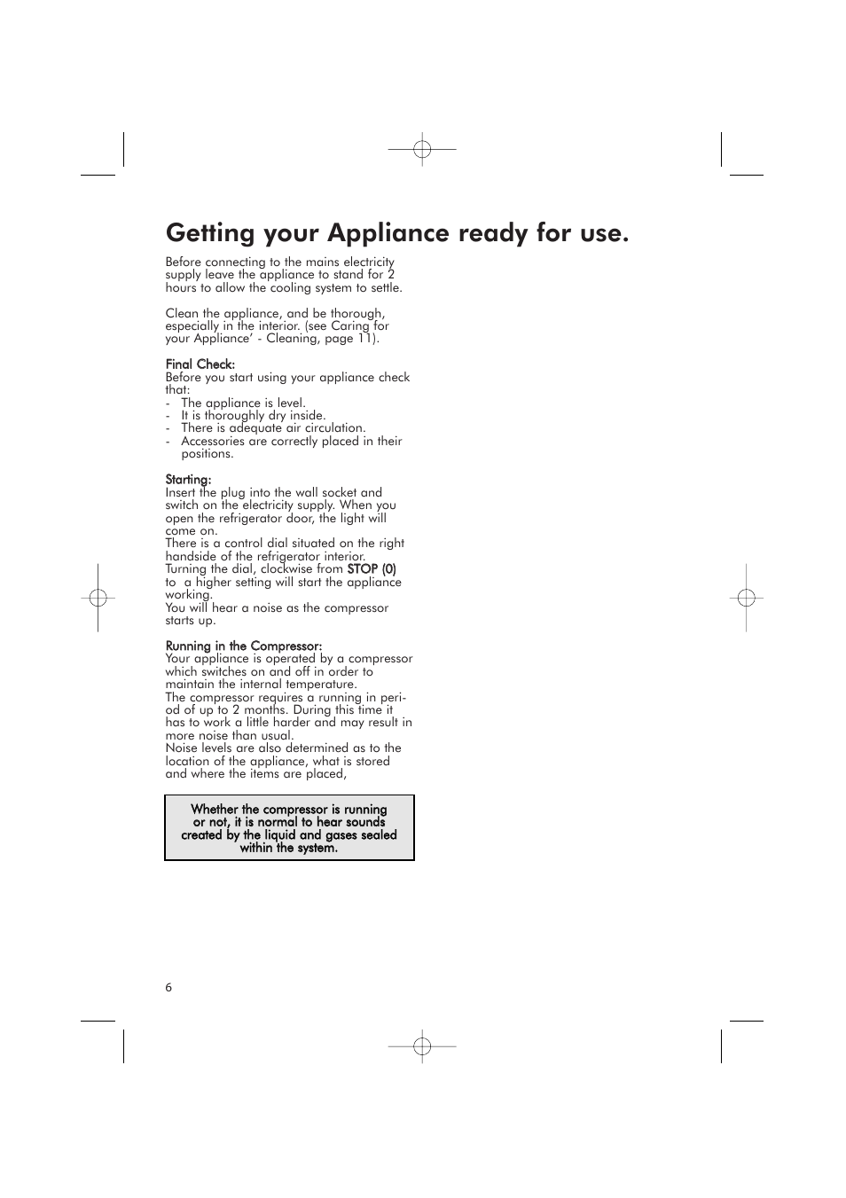 Getting your appliance ready for use | Hotpoint RFR51V User Manual | Page 6 / 16