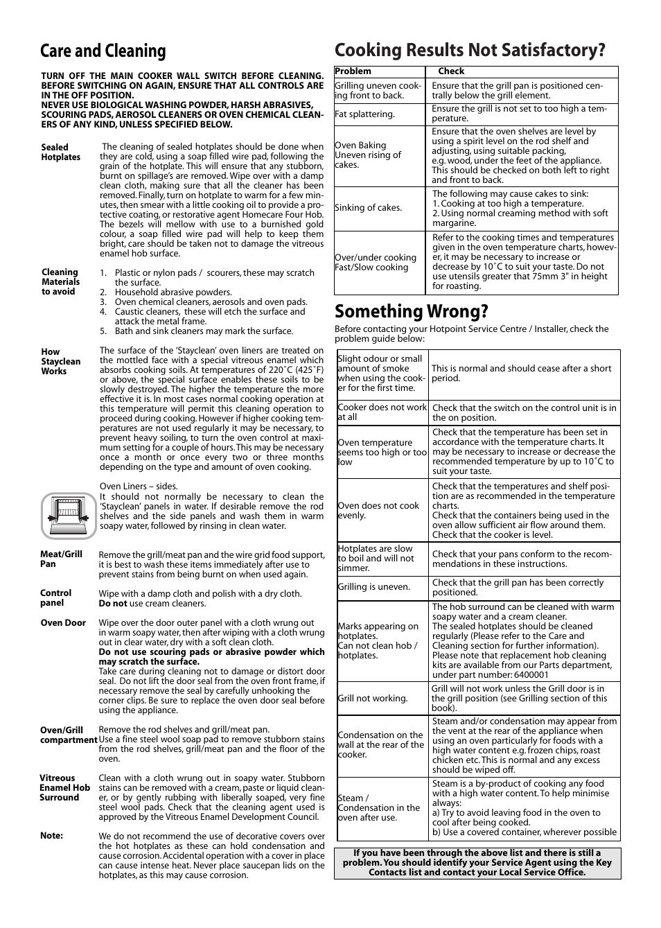 Cooking results not satisfactory, Something wrong? care and cleaning | Hotpoint EW11E User Manual | Page 5 / 6