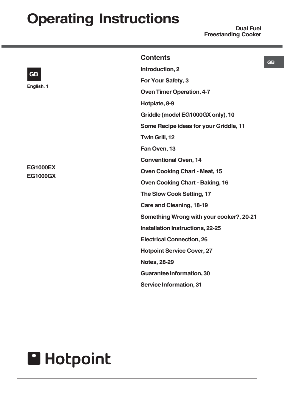 Hotpoint EG1000GX User Manual | 32 pages
