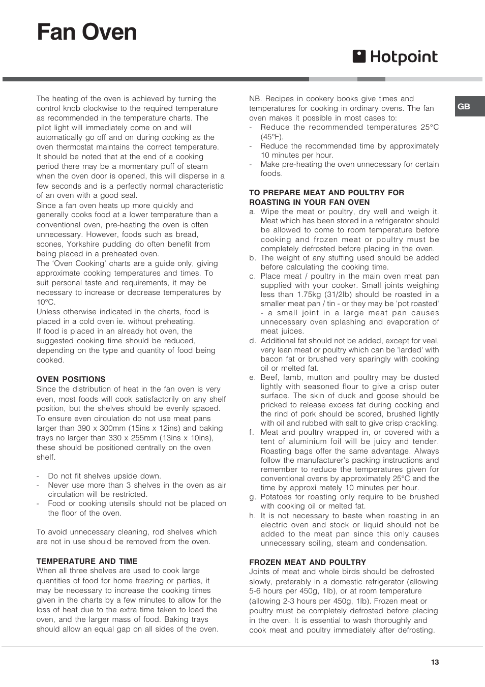 Fan oven | Hotpoint EG1000GX User Manual | Page 13 / 32