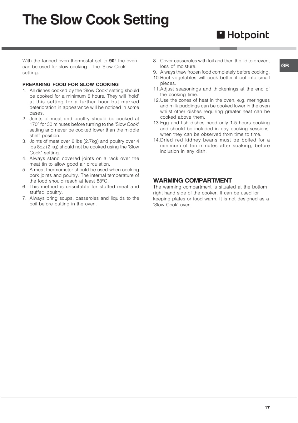 The slow cook setting | Hotpoint EG1000GX User Manual | Page 17 / 32