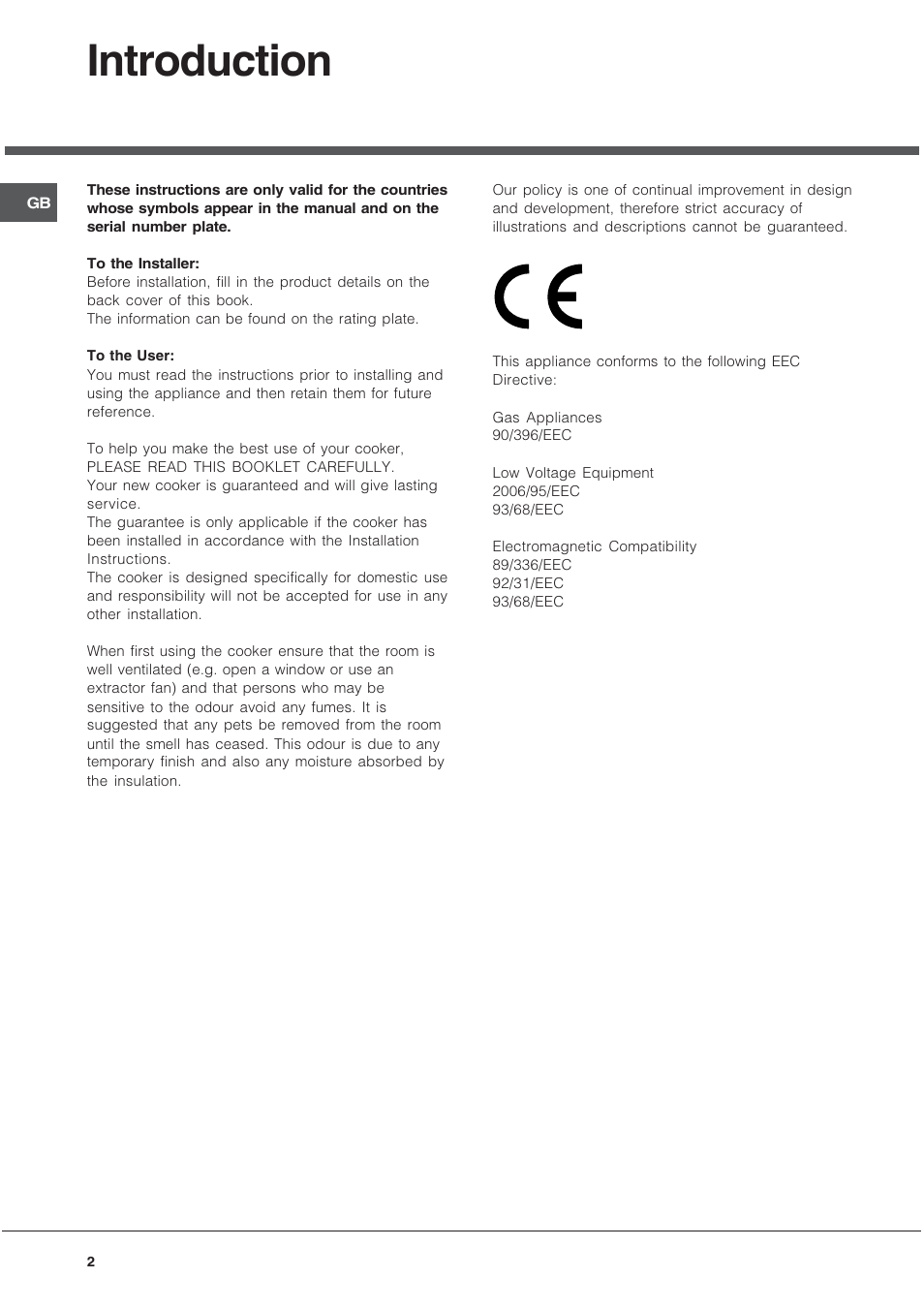 Introduction | Hotpoint EG1000GX User Manual | Page 2 / 32