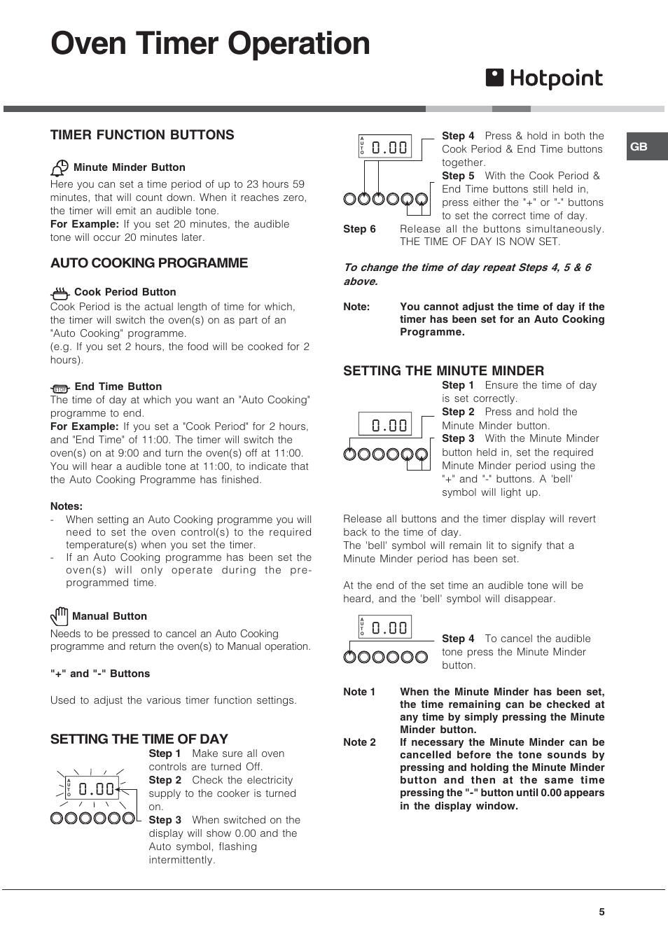 Oven timer operation | Hotpoint EG1000GX User Manual | Page 5 / 32