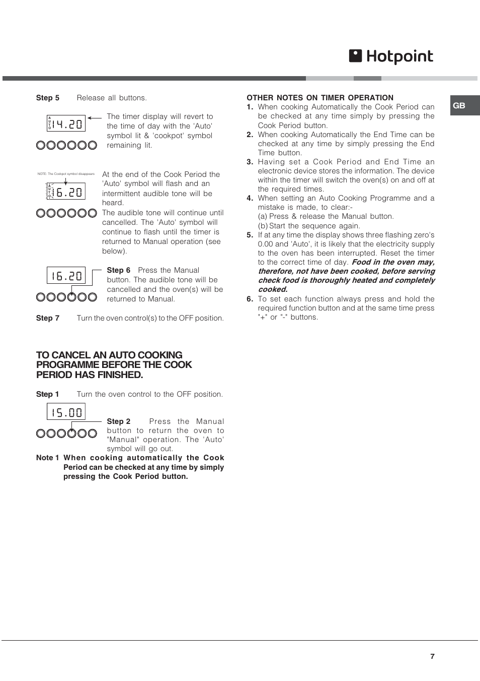 Hotpoint EG1000GX User Manual | Page 7 / 32