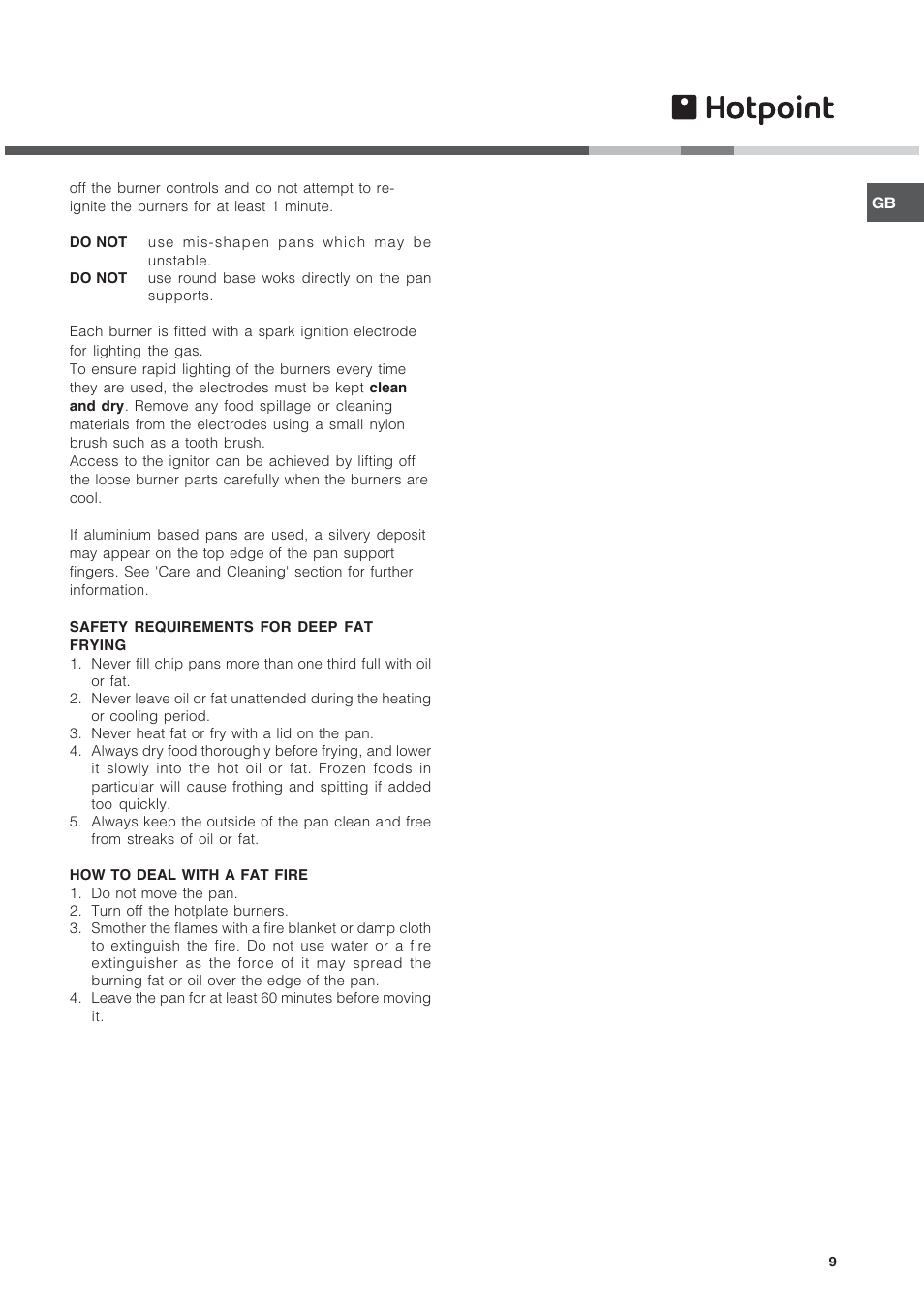 Hotpoint EG1000GX User Manual | Page 9 / 32