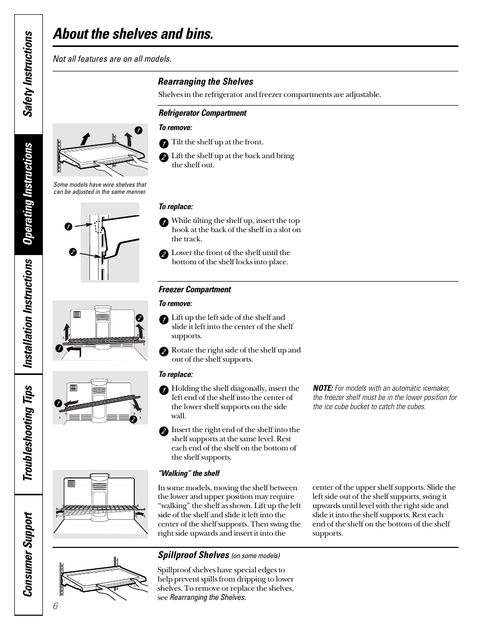Shelves and bins, Shelves and bins , 7, About the shelves and bins | Hotpoint 18 User Manual | Page 6 / 32