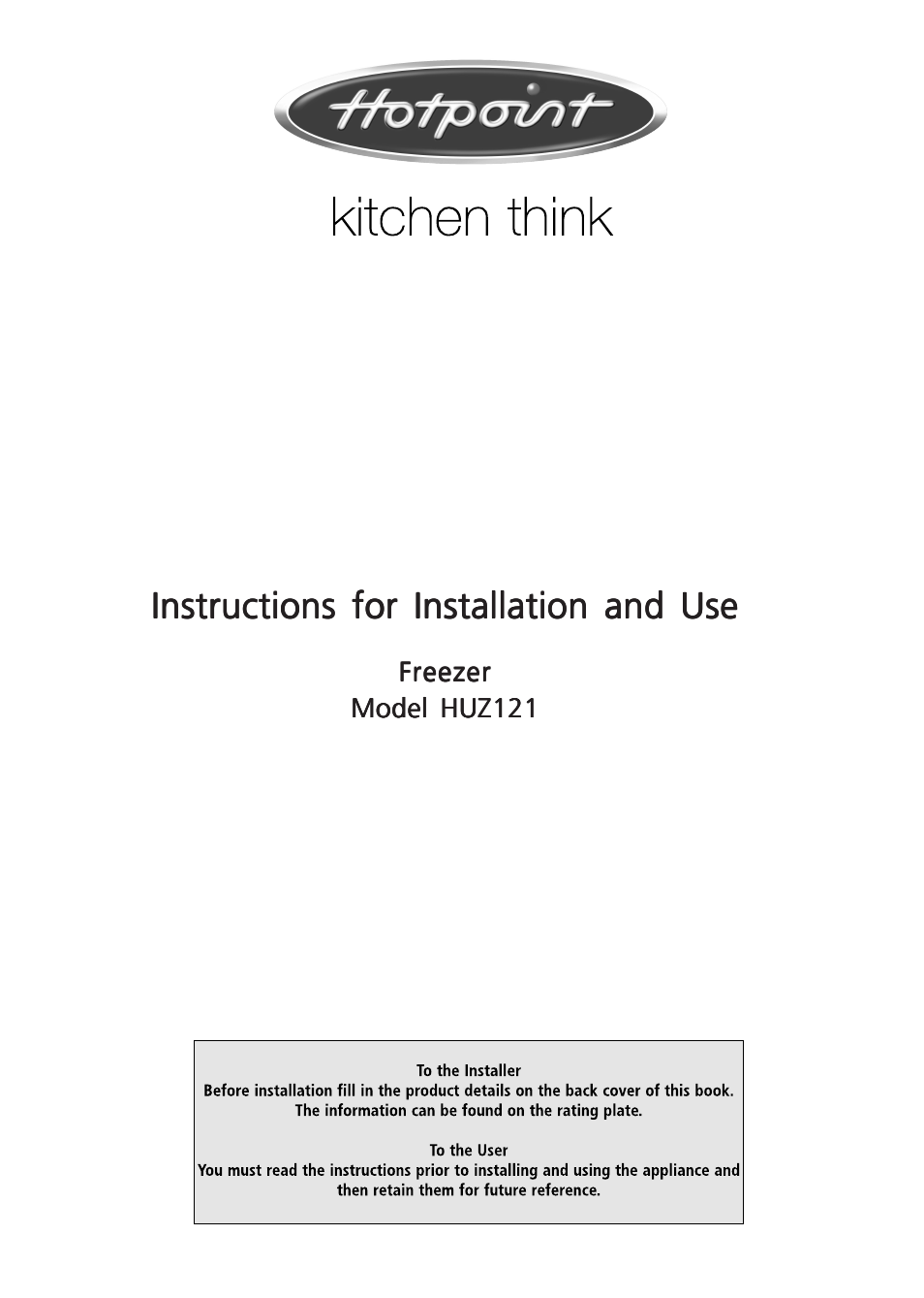 Hotpoint HUZ121 User Manual | 16 pages