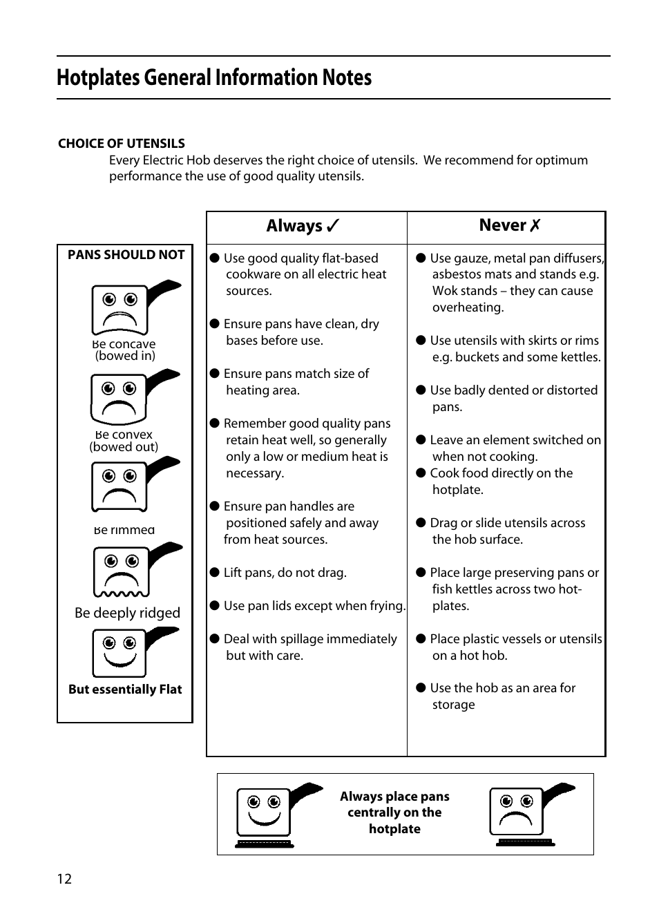 Always, Never | Hotpoint EDC51 User Manual | Page 12 / 28