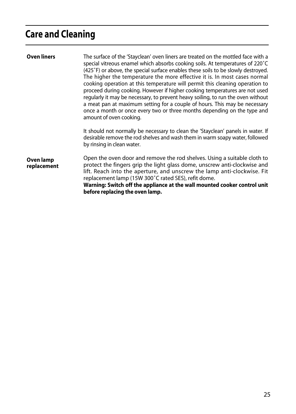 Care and cleaning | Hotpoint EDC51 User Manual | Page 25 / 28