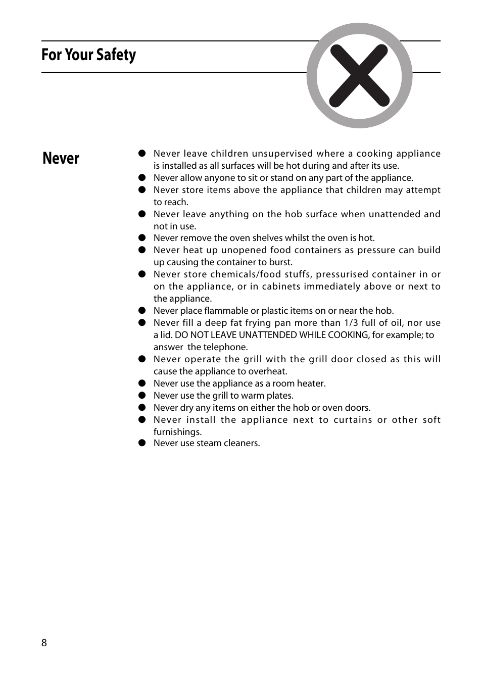 For your safety, Never | Hotpoint EDC51 User Manual | Page 8 / 28