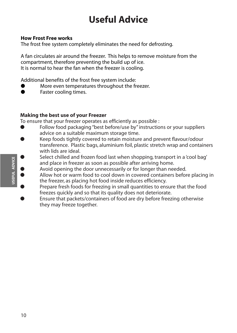 Useful advice | Hotpoint FZA30 User Manual | Page 10 / 20