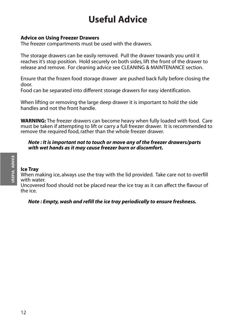 Useful advice | Hotpoint FZA30 User Manual | Page 12 / 20