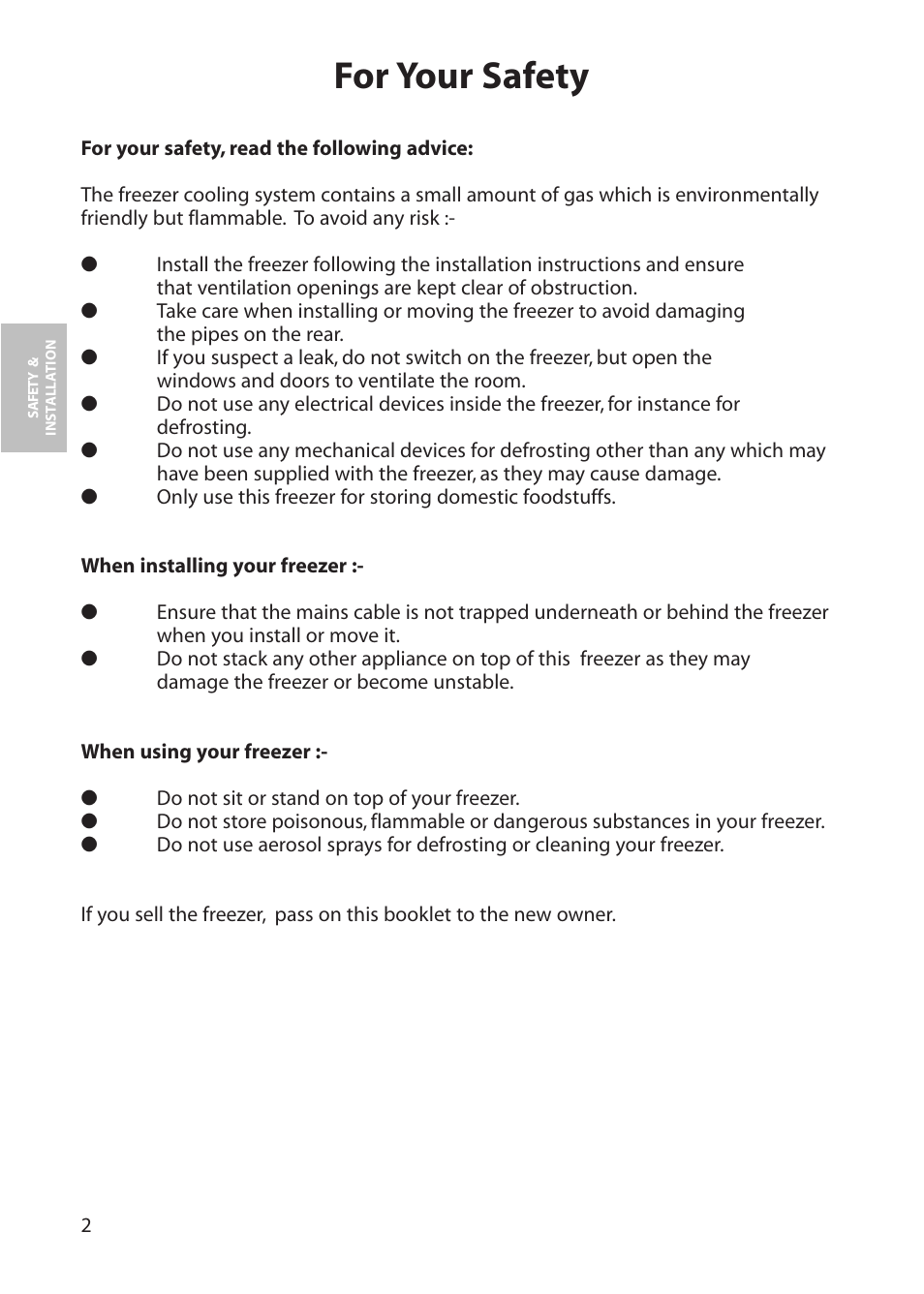 For your safety | Hotpoint FZA30 User Manual | Page 2 / 20