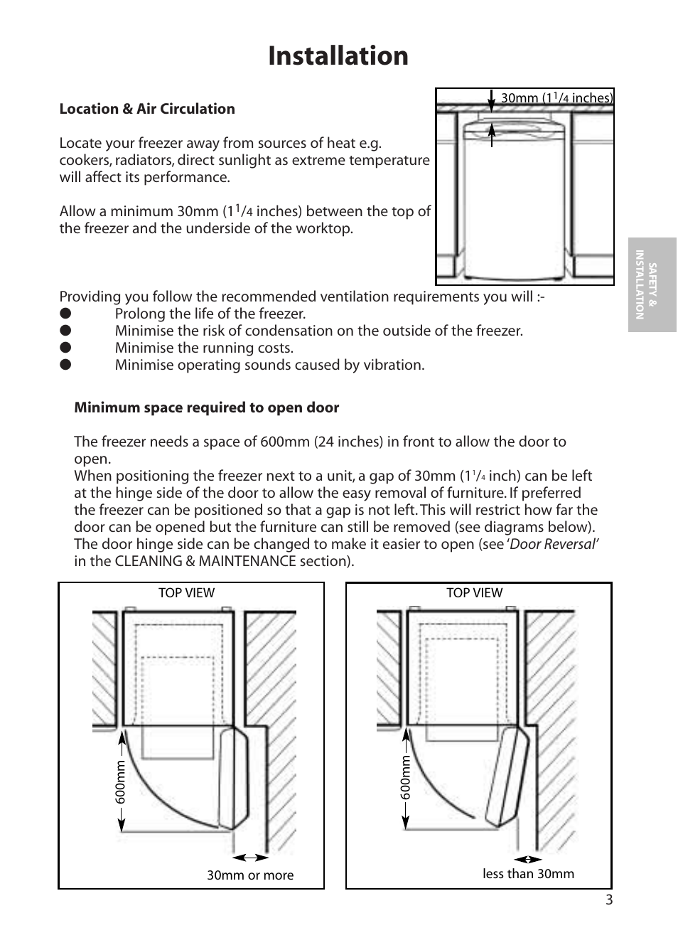 Installation | Hotpoint FZA30 User Manual | Page 3 / 20