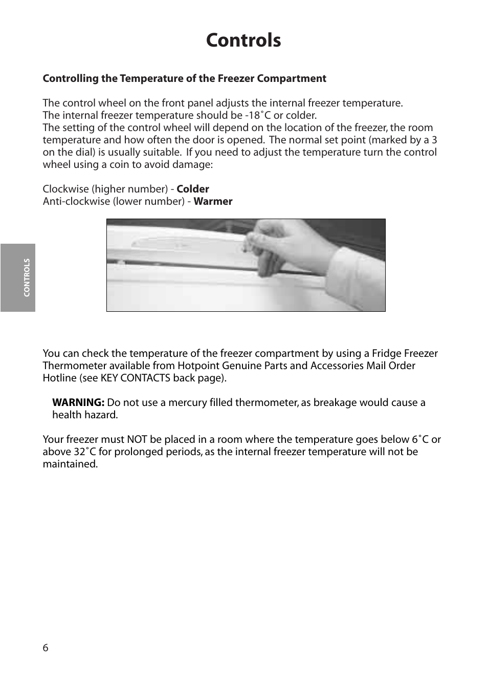 Controls | Hotpoint FZA30 User Manual | Page 6 / 20