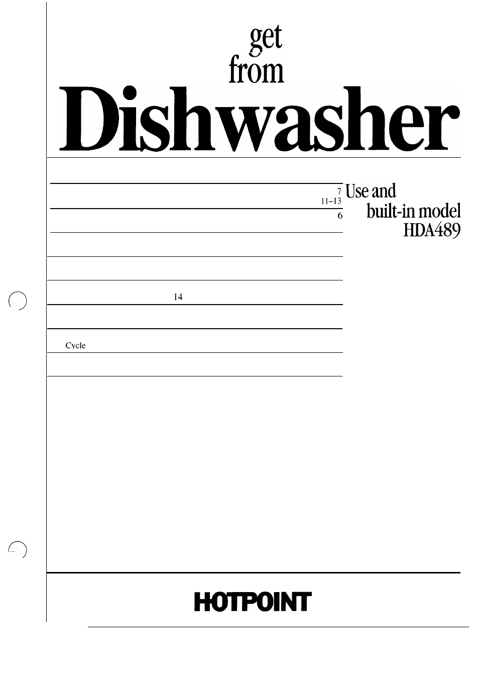 Hotpoint HDA489 User Manual | 16 pages