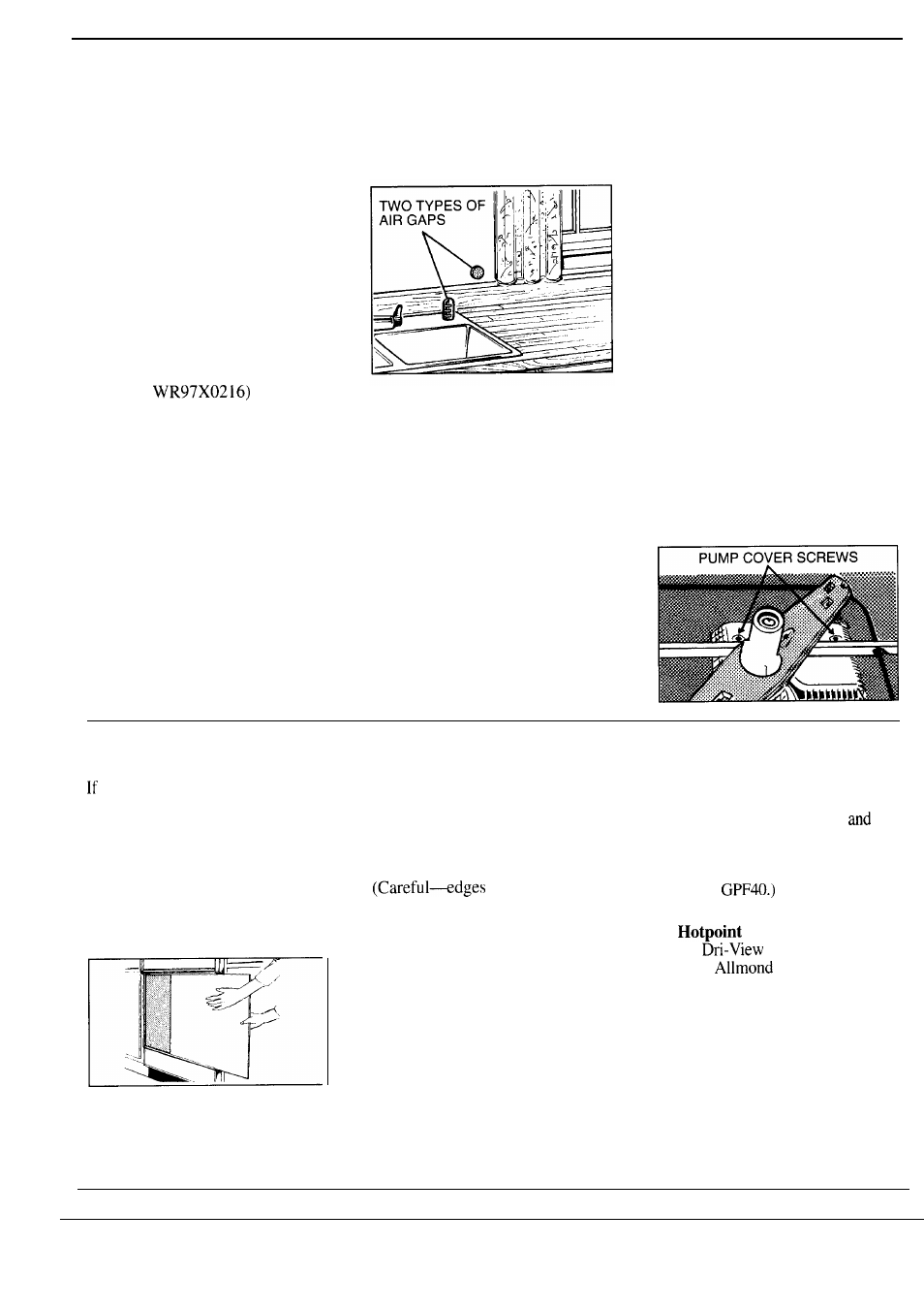 Air gap, Care and cleaning, User maintenance instructions 14 | Winter storage, Front panel color change, How to change color panels, User maintenance instructions | Hotpoint HDA489 User Manual | Page 14 / 16