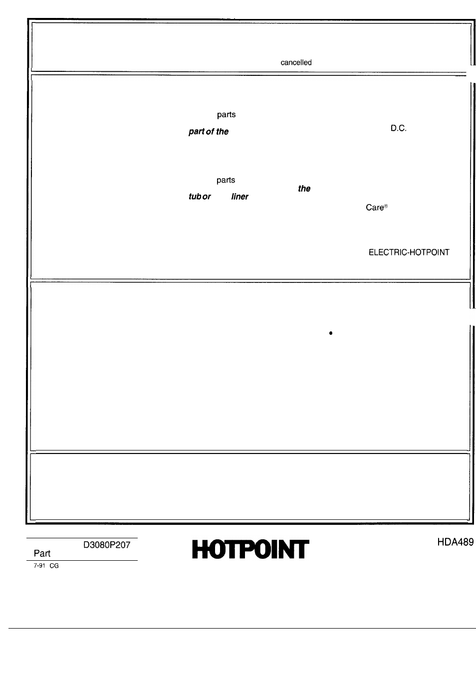 Warranty, Back cover, Your hotpoint automatic dishwasher | What is covered, What, Not covered | Hotpoint HDA489 User Manual | Page 16 / 16