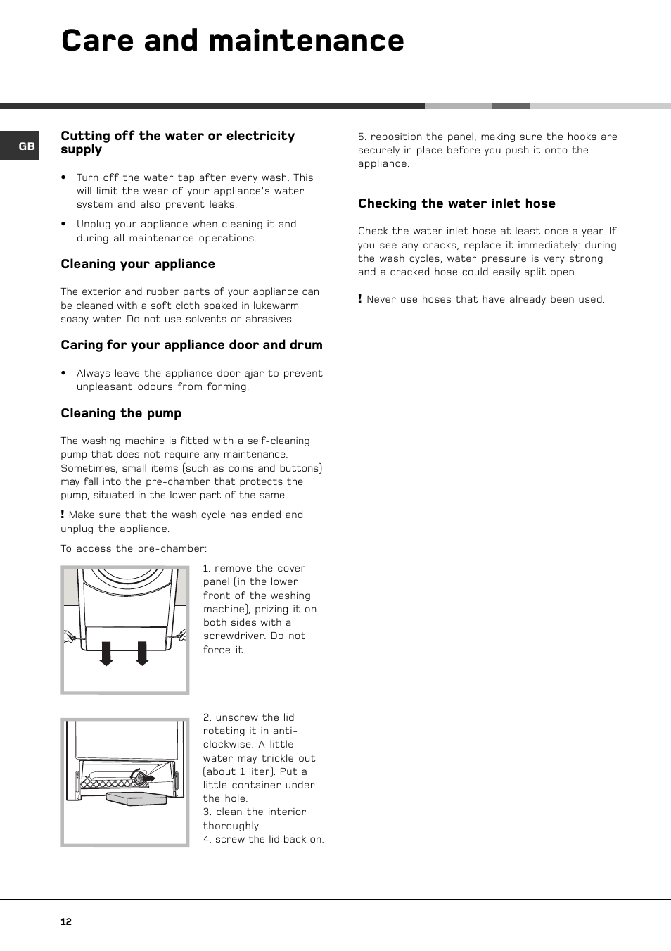 Care and maintenance | Hotpoint BS 1400 User Manual | Page 14 / 20