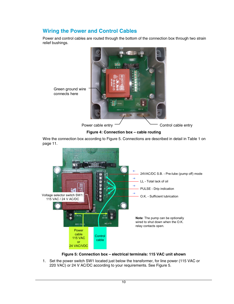 Wiring the power and control cables, Figure 4: connection box – cable routing | Hoffman Media DRIPMASTER EDD-4C User Manual | Page 10 / 29