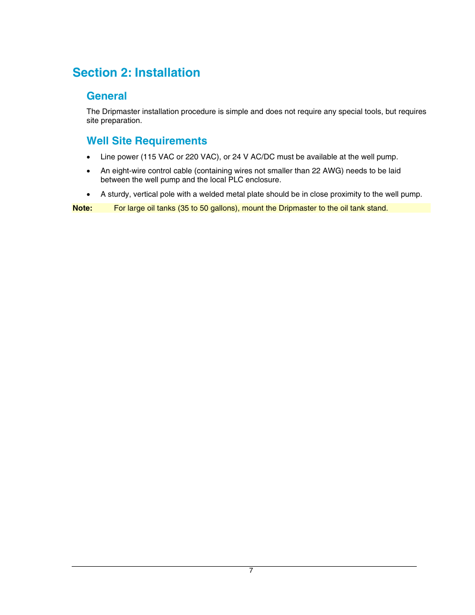 Section 2: installation, General, Well site requirements | Hoffman Media DRIPMASTER EDD-4C User Manual | Page 7 / 29