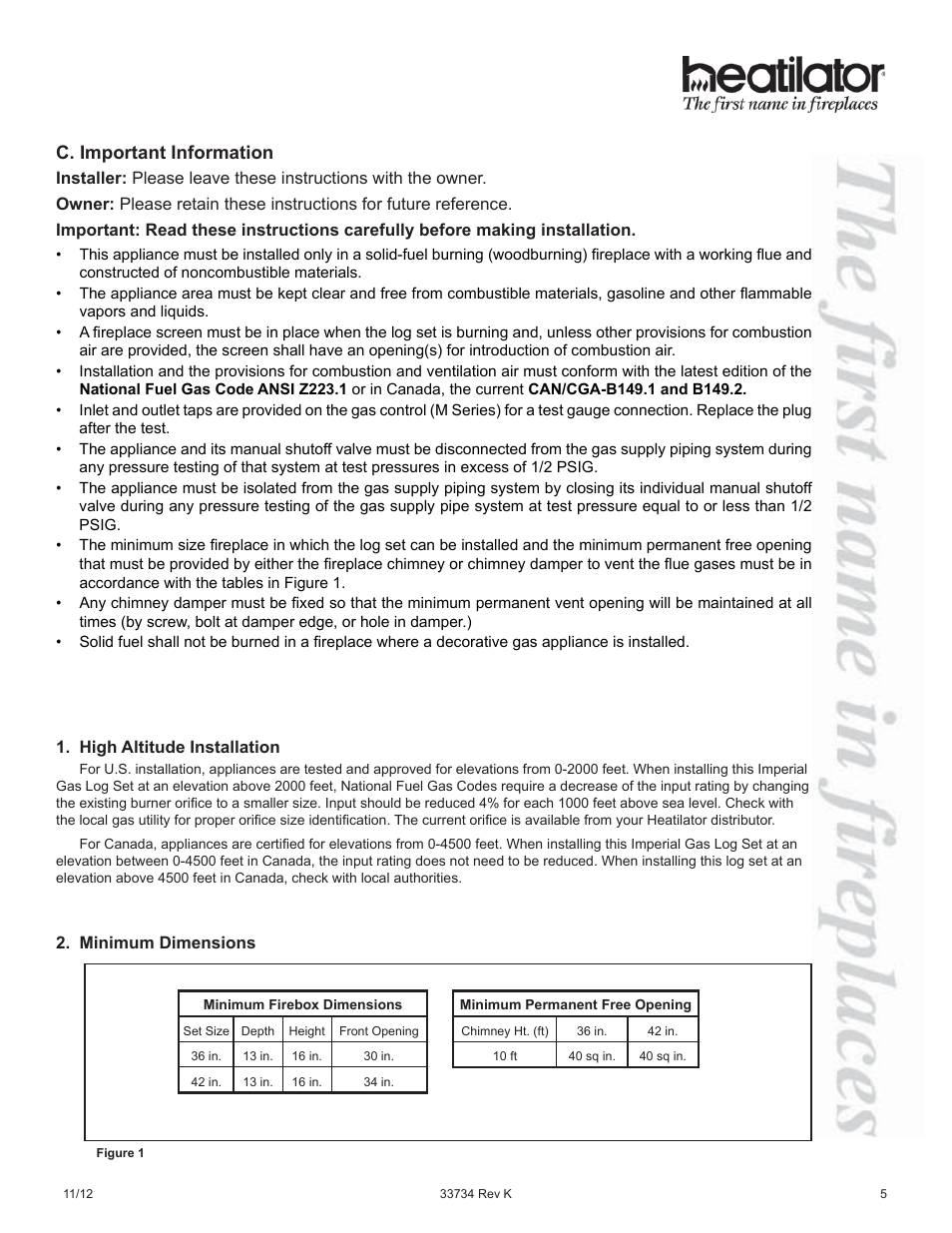 C. important information | Hearth and Home Technologies FI42SL User Manual | Page 5 / 24