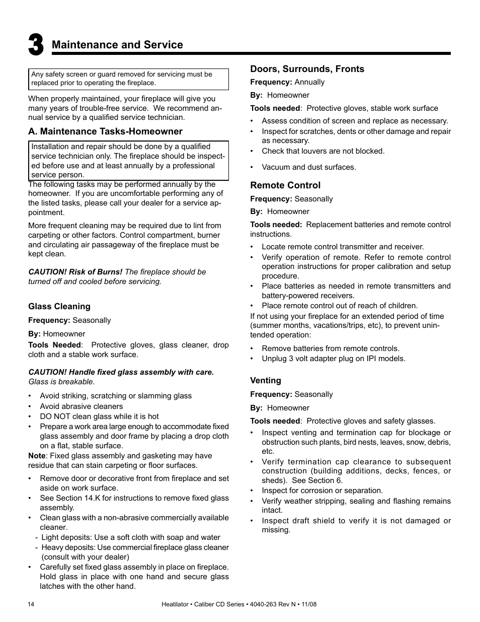 Maintenance and service | Hearth and Home Technologies Direct Vent Gas Appliance CD4842LR User Manual | Page 14 / 80