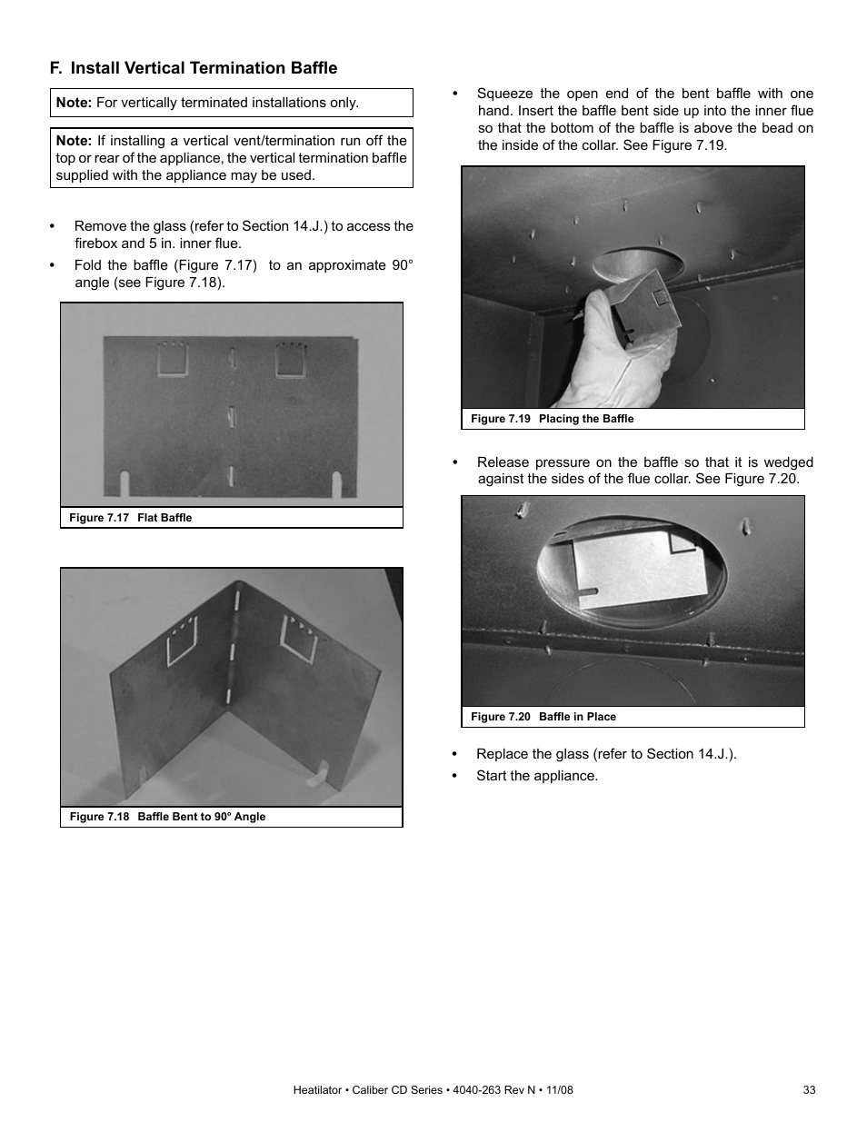 F. install vertical termination baffl e | Hearth and Home Technologies Direct Vent Gas Appliance CD4842LR User Manual | Page 33 / 80