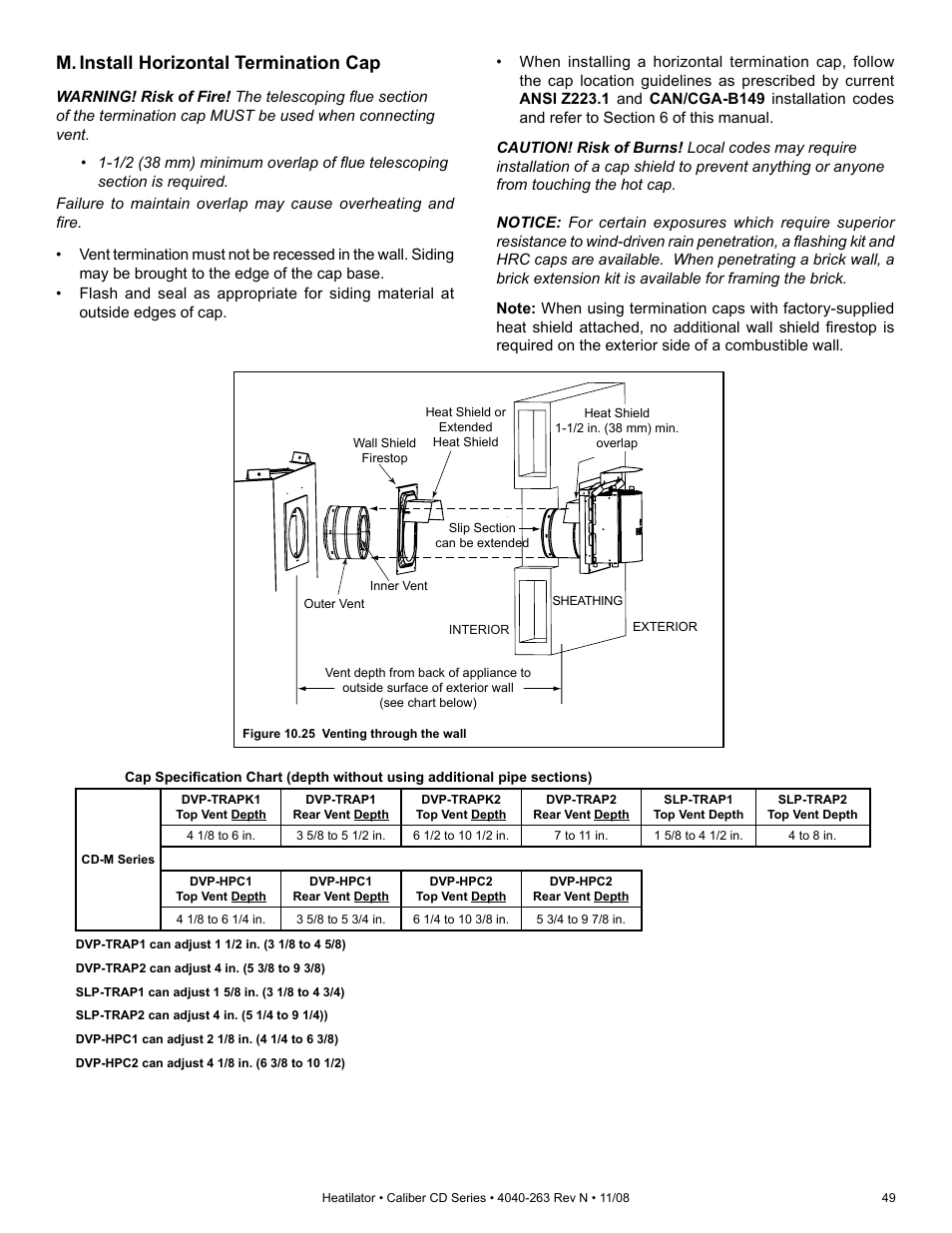 M. install horizontal termination cap | Hearth and Home Technologies Direct Vent Gas Appliance CD4842LR User Manual | Page 49 / 80