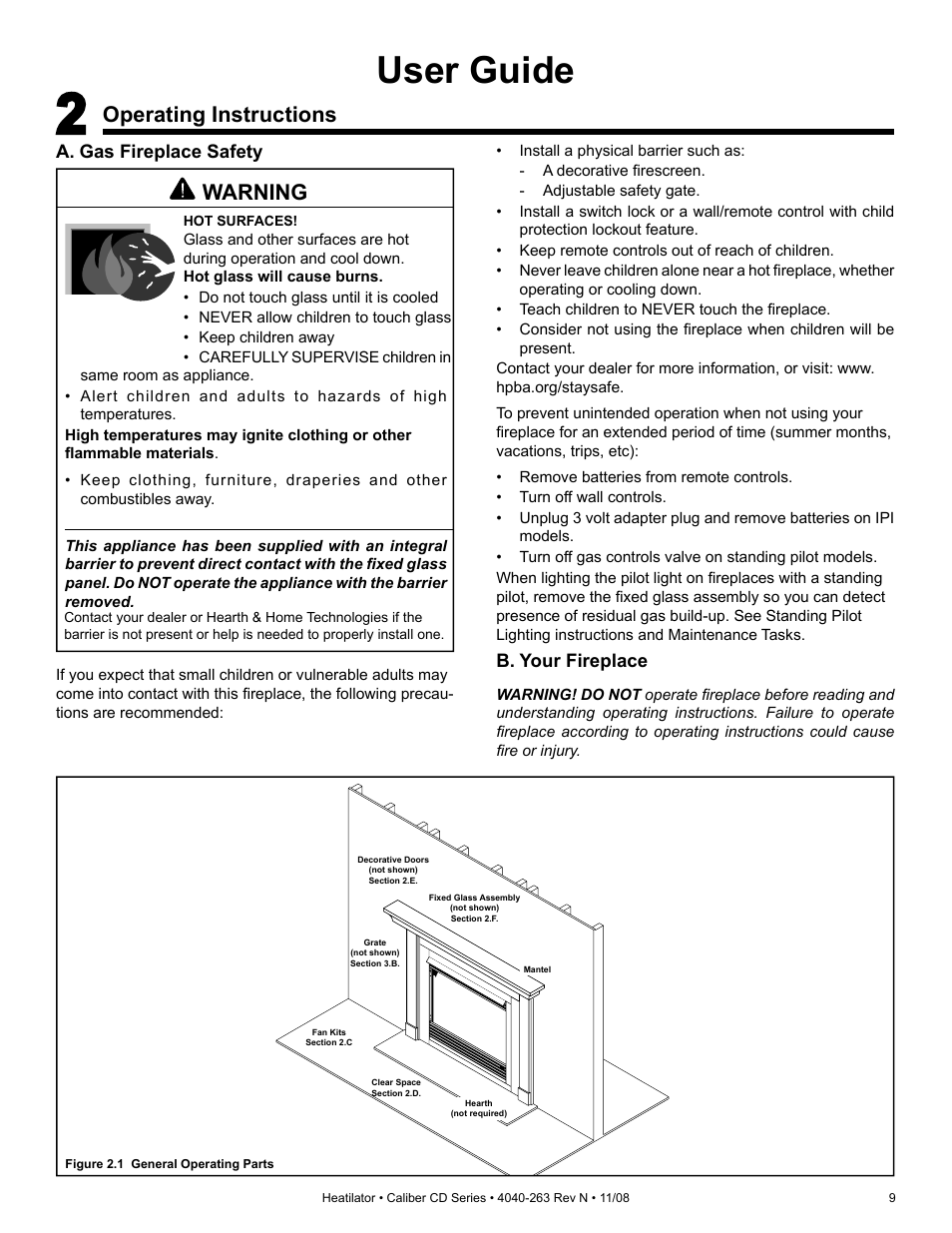 User guide, Operating instructions, Warning | Hearth and Home Technologies Direct Vent Gas Appliance CD4842LR User Manual | Page 9 / 80