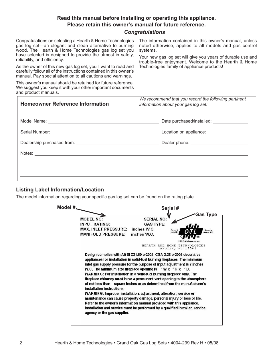 Hearth and Home Technologies GO24-IPI-LP User Manual | Page 2 / 27