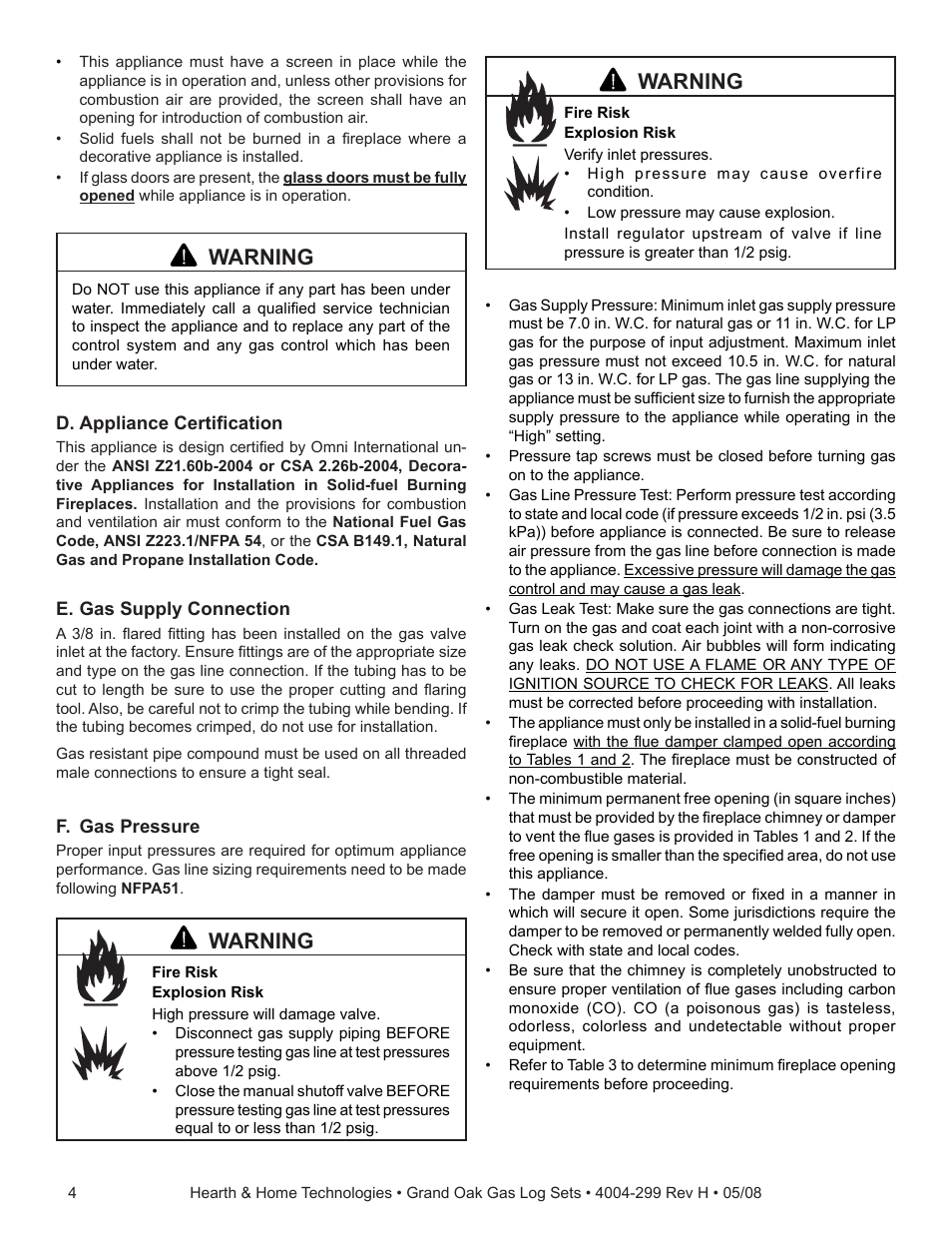 Warning | Hearth and Home Technologies GO24-IPI-LP User Manual | Page 4 / 27