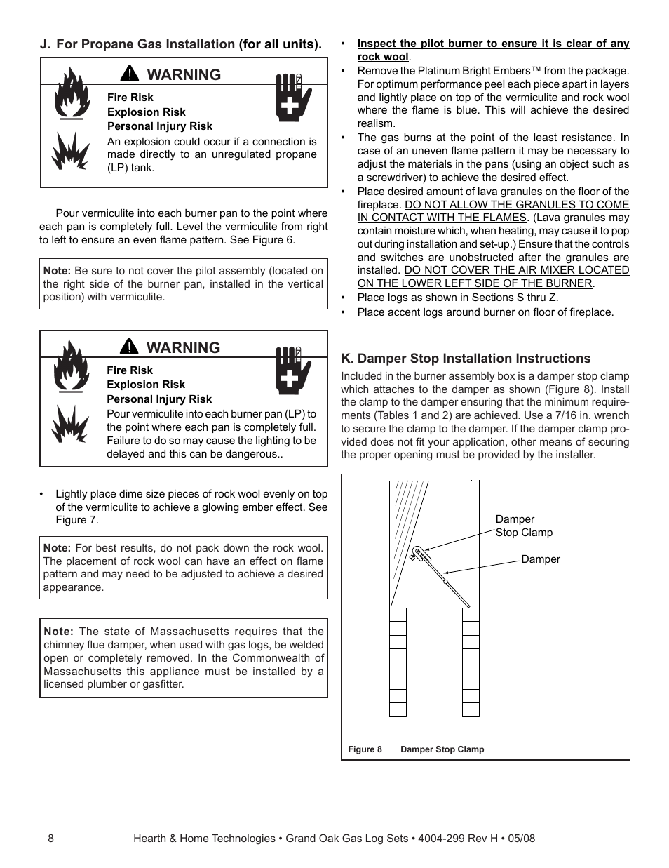 Warning | Hearth and Home Technologies GO24-IPI-LP User Manual | Page 8 / 27