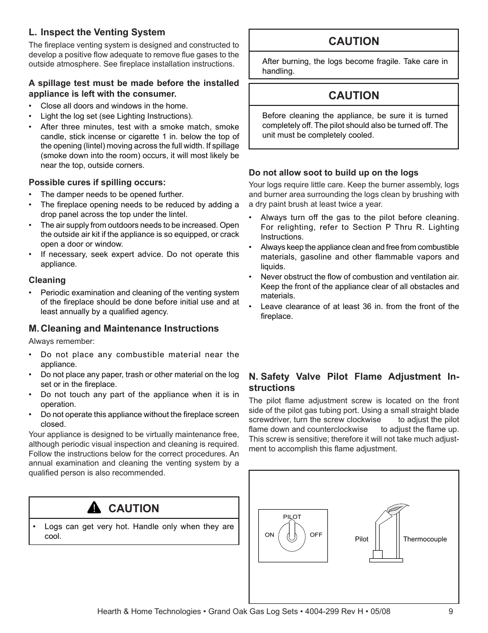 Caution | Hearth and Home Technologies GO24-IPI-LP User Manual | Page 9 / 27