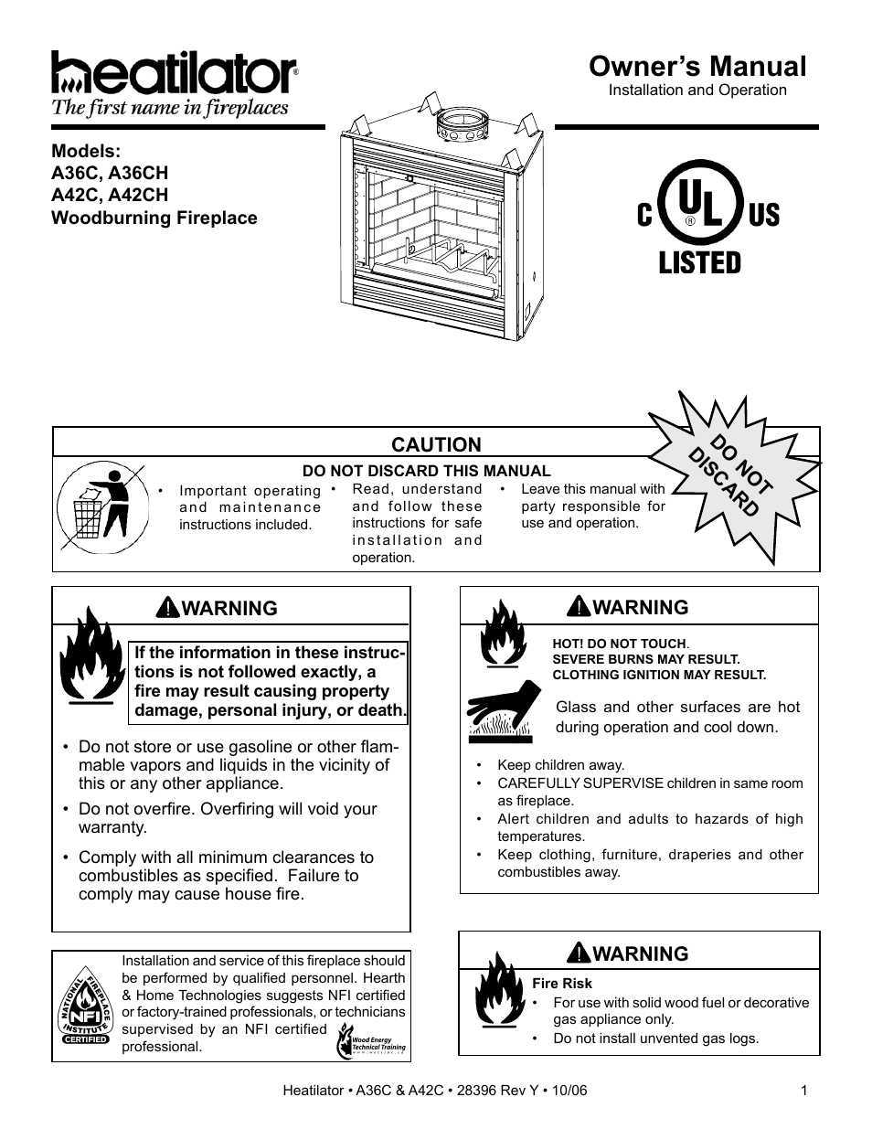 Hearth and Home Technologies A42CH  EN User Manual | 52 pages