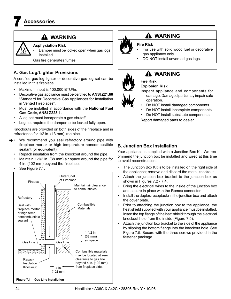 Accessories, Warning | Hearth and Home Technologies A42CH  EN User Manual | Page 24 / 52