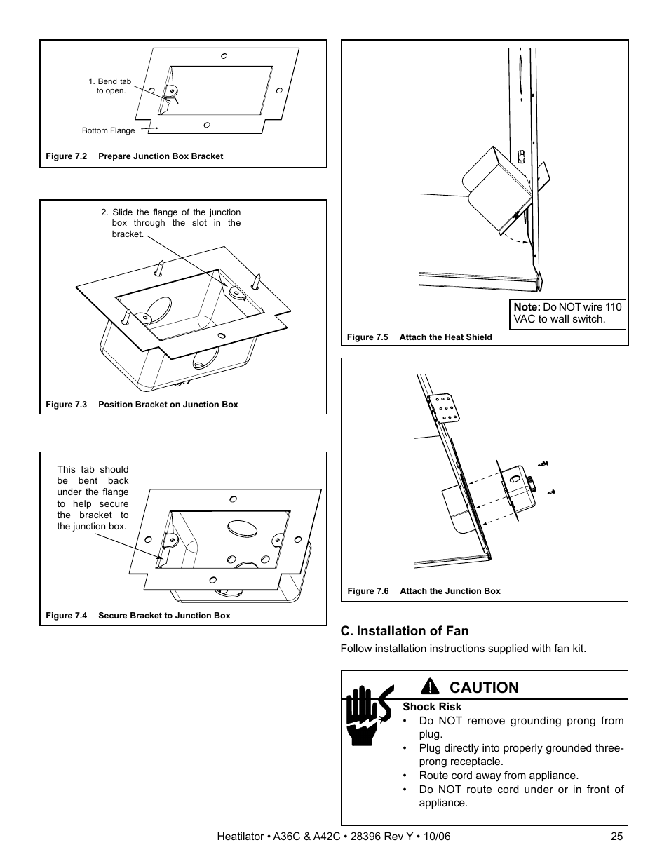 Caution, C. installation of fan | Hearth and Home Technologies A42CH  EN User Manual | Page 25 / 52