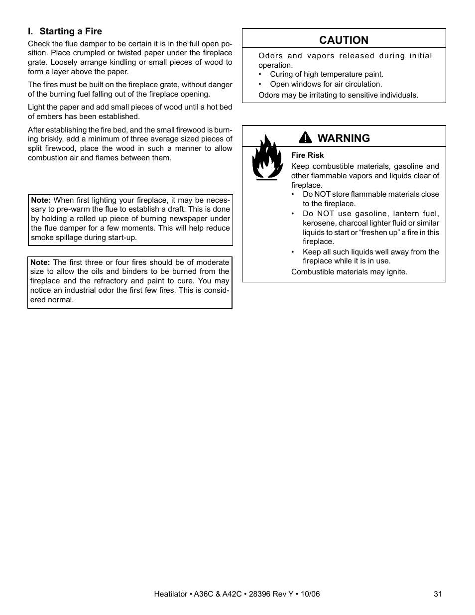 Caution, Warning | Hearth and Home Technologies A42CH  EN User Manual | Page 31 / 52