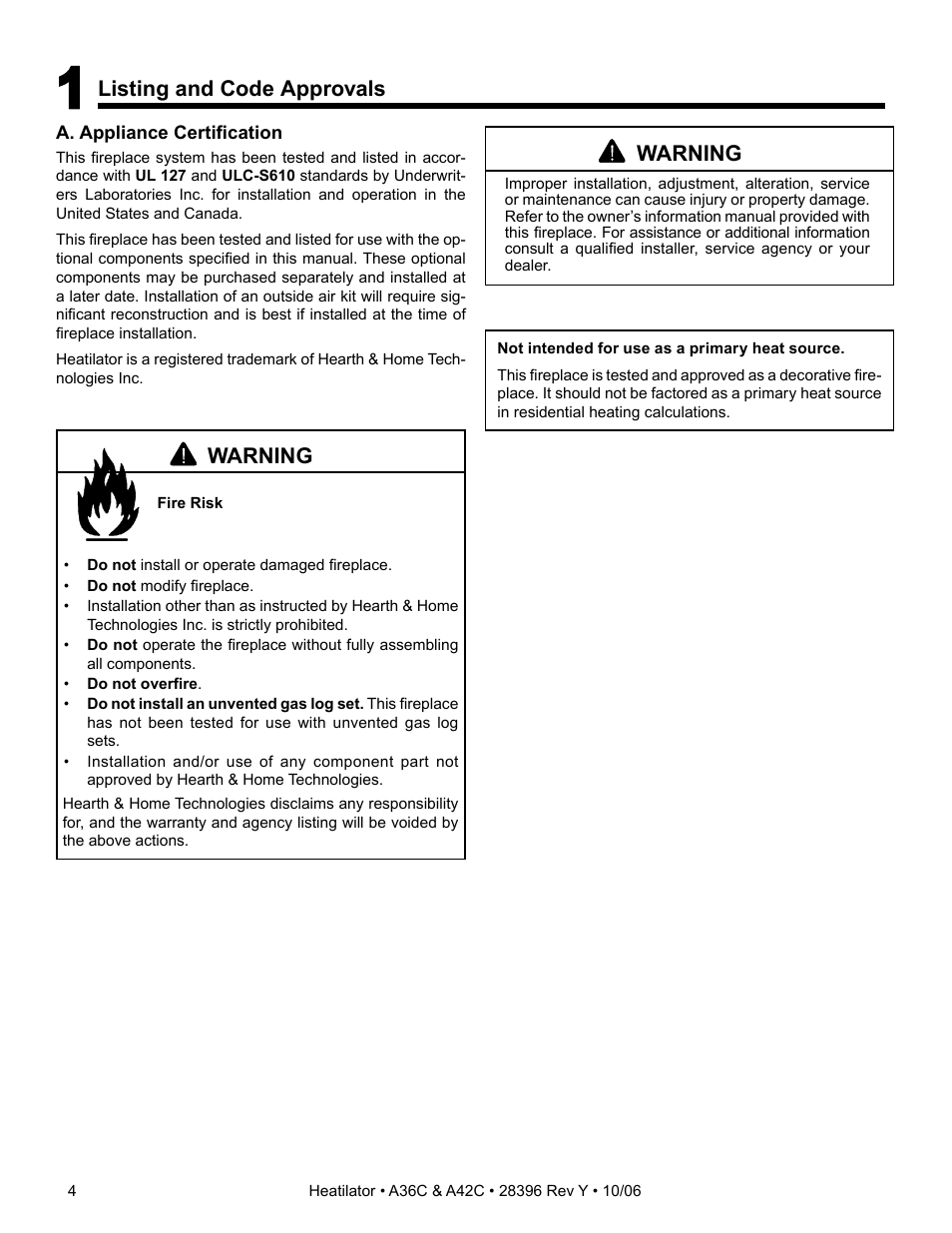 Hearth and Home Technologies A42CH  EN User Manual | Page 4 / 52