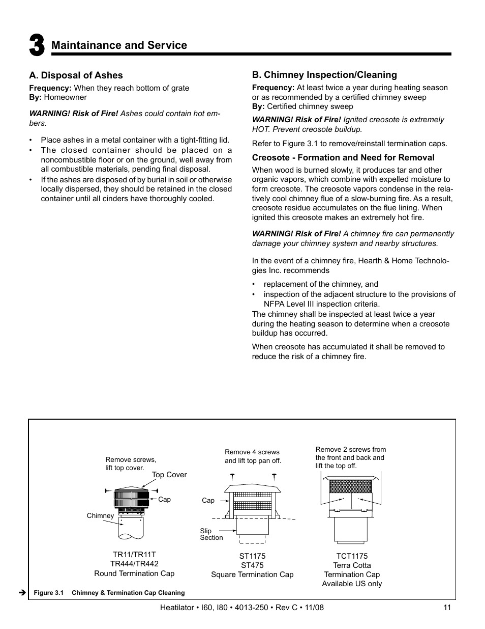 Maintainance and service | Hearth and Home Technologies I60 User Manual | Page 11 / 56