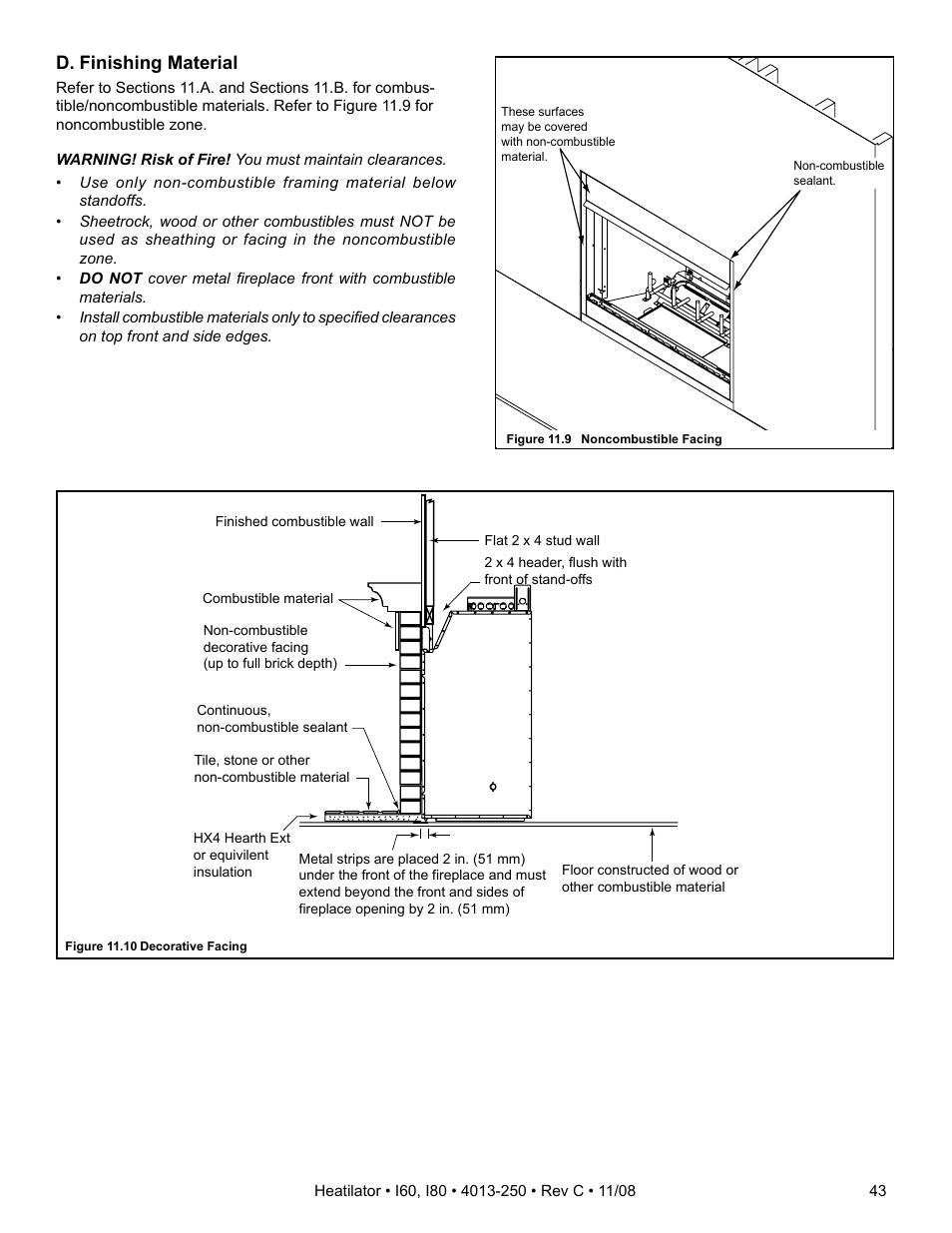 D. finishing material | Hearth and Home Technologies I60 User Manual | Page 43 / 56