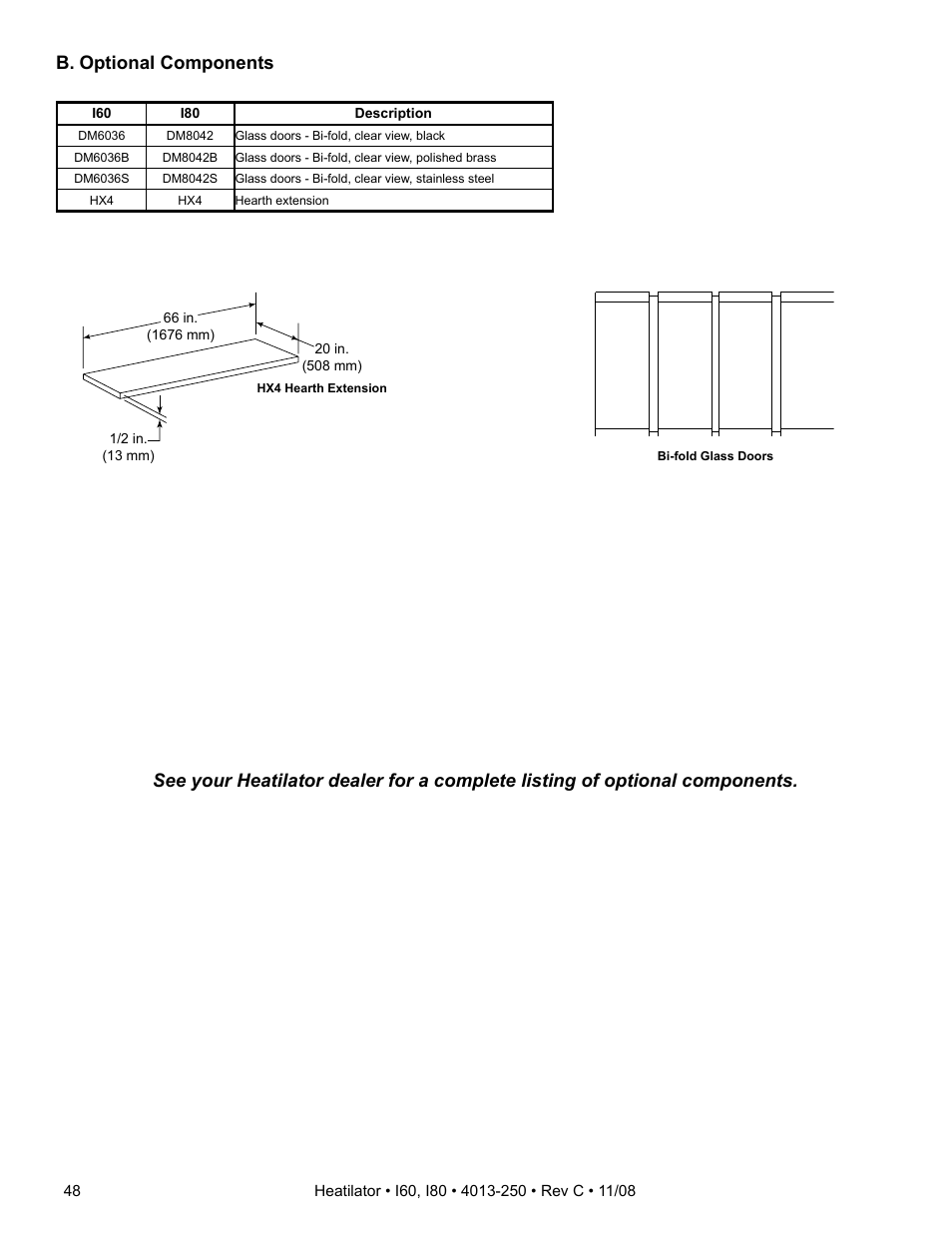 B. optional components | Hearth and Home Technologies I60 User Manual | Page 48 / 56