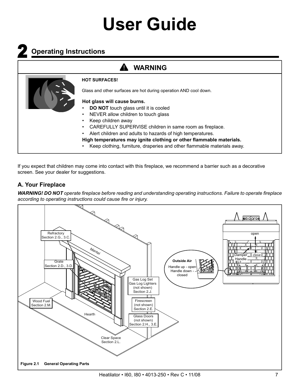 User guide, Operating instructions, Warning | Hearth and Home Technologies I60 User Manual | Page 7 / 56