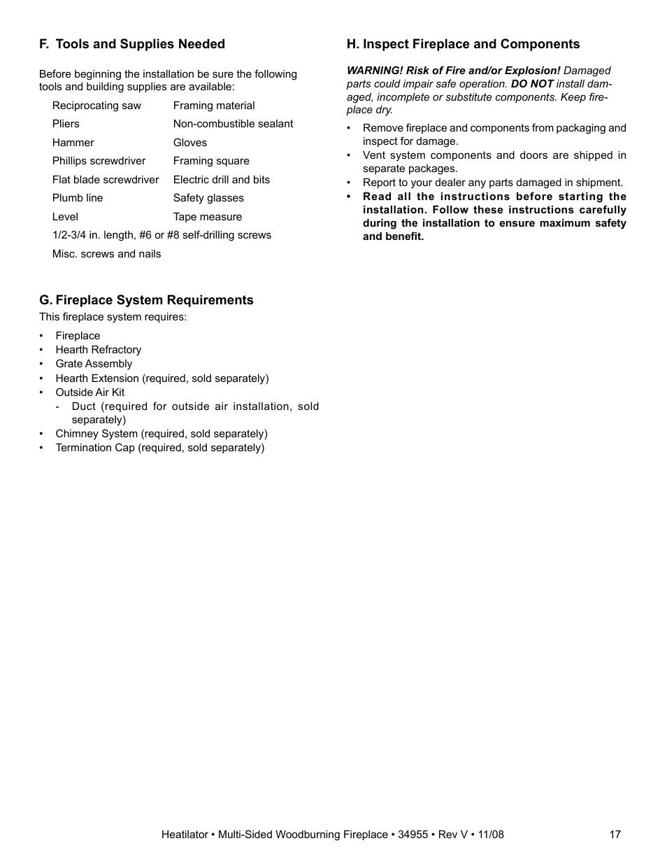 Hearth and Home Technologies Heatilator FL92 User Manual | Page 17 / 48