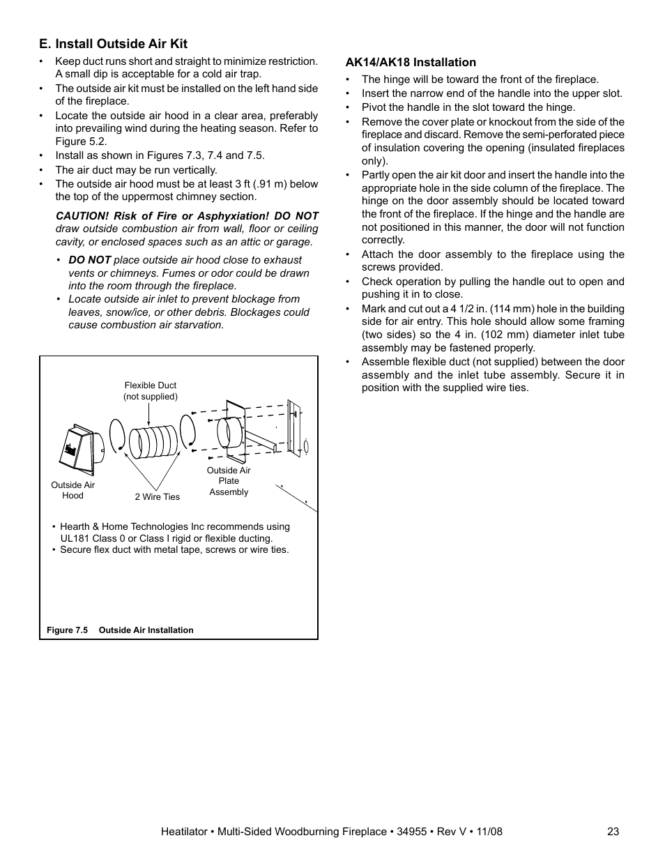 E. install outside air kit | Hearth and Home Technologies Heatilator FL92 User Manual | Page 23 / 48