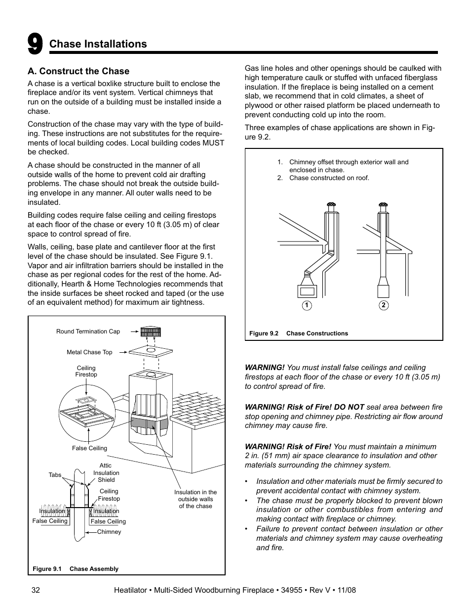 Chase installations | Hearth and Home Technologies Heatilator FL92 User Manual | Page 32 / 48