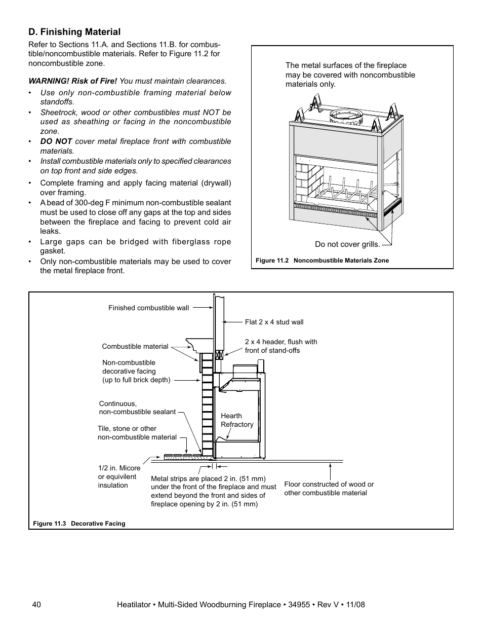 D. finishing material | Hearth and Home Technologies Heatilator FL92 User Manual | Page 40 / 48